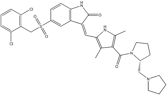 (2R)-1-[[5-[(Z)-[5-[[(2,6-DICHLOROPHENYL)METHYL]SULFONYL]-1,2-DIHYDRO-2-OXO-3H-INDOL-3-YLIDENE]METHYL]-2,4-DIMETHYL-1H-PYRROL-3-YL]CARBONYL]-2-(1-PYRROLIDINYLMETHYL)PYRROLIDINE CAS#: 477575-56-7