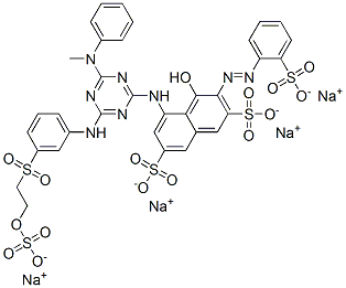 1-[4-[3-[[2-(Sodiooxysulfonyloxy)ethyl]sulfonyl]phenylamino]-6-[phenyl(methyl)amino]-1,3,5-triazine-2-ylamino]-8-hydroxy-7-[2-(sodiooxysulfonyl)phenylazo]naphthalene-3,6-bis(sulfonic acid sodium) salt CAS#: 111353-83-4