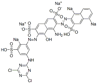 1-Amino-7-[5-(4,6-dichloro-1,3,5-triazin-2-yl)amino-2-sodiosulfophenylazo]-2-(1,5-disodiosulfo-2-naphtylazo)-8-hydroxy-3,6-naphthalenedisulfonic acid disodium salt CAS#: 17589-26-3