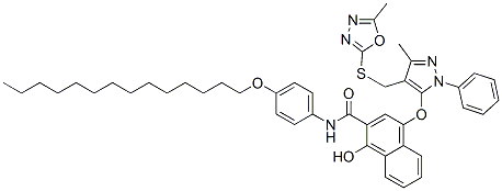 1-Hydroxy-4-[[3-methyl-4-[[(5-methyl-1,3,4-oxadiazol-2-yl)thio]methyl]-1-phenyl-1H-pyrazol-5-yl]oxy]-N-(4-tetradecyloxyphenyl)-2-naphthalenecarboxamide CAS#: 107703-70-8