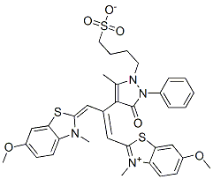 2-[2-[2,3-dihydro-5-methyl-3-oxo-2-phenyl-1-(4-sulphonatobutyl)-1H-pyrazol-4-yl]-3-(6-methoxy-3-methyl-3H-benzothiazol-2-ylidene)prop-1-enyl]-6-methoxy-3-methylbenzothiazolium CAS#: 2321-65-5