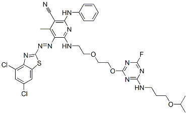2-[6-Anilino-5-cyano-2-[2-[2-[4-fluoro-6-(3-isopropoxypropylamino)-1,3,5-triazin-2-yloxy]ethoxy]ethylamino]-4-methyl-3-pyridylazo]-4,6-dichlorobenzothiazole CAS#: 114007-02-2