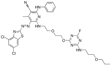 2-[6-Anilino-5-cyano-2-[2-[2-[4-fluoro-6-(3-propoxypropylamino)-1,3,5-triazin-2-yloxy]ethoxy]ethylamino]-4-methyl-3-pyridylazo]-4,6-dichlorobenzothiazole CAS#: 114006-92-7
