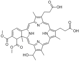 23H,25H-Benzo[b]porphine-9,13-dipropanoic acid, 1,22a-dihydro-19-(1-hydroxyethyl)-1,2-bis(methoxycarbonyl)-8,14,18,22a-tetramethyl- CAS#: 250230-51-4