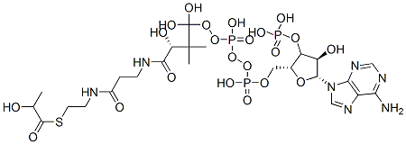 [(2R,3R,4R,5R)-5-(6-aminopurin-9-yl)-4-hydroxy-2-[[hydroxy-[hydroxy-[(3R)-3-hydroxy-3-[2-[2-(2-hydroxypropanoylsulfanyl)ethylcarbamoyl]ethylcarbamoyl]-2,2-dimethyl-propoxy]phosphoryl]oxy-phosphoryl]oxymethyl]oxolan-3-yl]oxyphosphonic acid CAS#: 1926-57-4