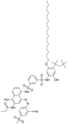 3-[8-[2-Cyano-4-(methylsulfonyl)phenylazo]-5-hydroxy-6-(propionylamino)-1-naphtylaminosulfonyl]-N-[5-hexadecyloxy-2-hydroxy-4-(1,1,3,3-tetramethylbutyl)phenyl]benzenesulfonamide CAS#: 103122-63-0