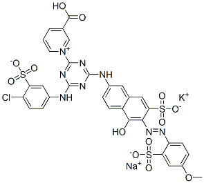3-Carboxy-1-[4-[(4-chloro-3-sulfophenyl)amino]-6-[[5-hydroxy-6-[(4-methoxy-2 -sulfophenyl)azo]-7-sulfo-2-naphthalenyl]amino]-1,3,5-triazin-2-yl]-pyridinium, inner salt, potassium sodium salt CAS#: 109125-54-4
