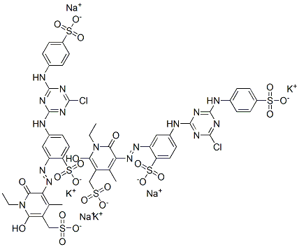 3-Pyridinemethanesulfonic acid, 5-5-4-chloro-6-(4-sulfophenyl)amino-1,3,5-triazin-2-ylamino-2-sulfophenylazo-1-ethyl-1,6-dihydro-2-hydroxy-4-methyl-6-oxo-, potassium sodium salt CAS#: 111850-26-1