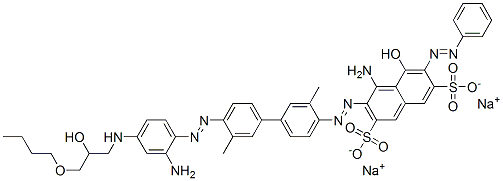 4-Amino-3-[[4'-[[2-amino-4-[(3-butoxy-2-hydroxypropyl)amino]phenyl]azo]-3,3'-dimethyl[1,1'-biphenyl]-4-yl]azo]-5-hydroxy-6-(phenylazo)-2,7-naphthalenedisulfonic acid disodium salt CAS#: 103580-64-9