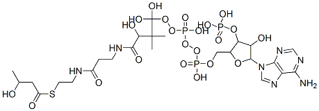 [5-(6-aminopurin-9-yl)-4-hydroxy-2-[[hydroxy-[hydroxy-[3-hydroxy-3-[2-[2-(3-hydroxybutanoylsulfanyl)ethylcarbamoyl]ethylcarbamoyl]-2,2-dimethyl-propoxy]-phosphoryl]oxy-phosphoryl]oxymethyl]oxolan-3-yl]oxyphosphonic acid CAS#: 2871-66-1