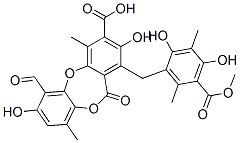 6-Formyl-2,7-dihydroxy-1-[[2,4-dihydroxy-5-(methoxycarbonyl)-3,6-dimethylphenyl]methyl]-4,9-dimethyl-11-oxo-11H-dibenzo[b,e][1,4]dioxepin-3-carboxylic acid CAS#: 100508-93-8