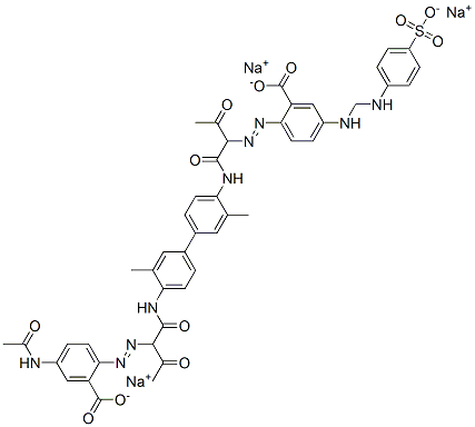 Benzoic acid, 2-[[1-[[[4'-[[2-[[4-(acetylamino) -2-carboxyphenyl]azo]-1,3-dioxobutyl]amino ]-3,3'-dimethyl[1,1'-biphenyl]-4-yl]amino]carbony l]-2-oxopropyl]azo]-5-[[[(4-sulfophenyl)amino]carbon yl]amino]-, trisodium salt CAS#: 104744-49-2