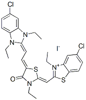Benzothiazolium, 5-chloro-2-[[5-[(5-chloro- 1,3-diethyl-1,3-dihydro-2H-benzimidazol-2-ylidene )ethylidene]-3-ethyl-4-oxo-2-thiazolidinylidene]methy l]-3-ethyl-, iodide CAS#: 106068-87-5