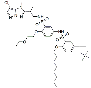N-[3-[N-[2-(7-Chloro-6-methyl-1H-pyrazolo[1,5-b][1,2,4]triazol-2-yl)propyl]aminosulfonyl]-4-(2-ethoxyethoxy)phenyl]-2-octyloxy-5-(1,1,3,3-tetramethylbutyl)benzenesulfonamide CAS#: 104660-33-5