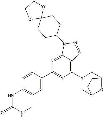 N-[4-[1-(1,4-Dioxaspiro[4.5]dec-8-yl)-4-(8-oxa-3-azabicyclo[3.2.1]oct-3-yl)-1H-pyrazolo[3,4-d]pyrimidin-6-yl]phenyl]-N'-methylurea CAS#: 1144068-46-1