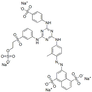 Sulfuric acid sodium=2-[[3-[[4-[[4-[4,8-bis(sodiooxysulfonyl)naphthalene-2-ylazo]-3-methylphenyl]amino]-6-[[4-(sodiooxysulfonyl)phenyl]amino]-1,3,5-triazine-2-yl]amino]phenyl]sulfonyl]ethyl ester salt CAS#: 102303-60-6