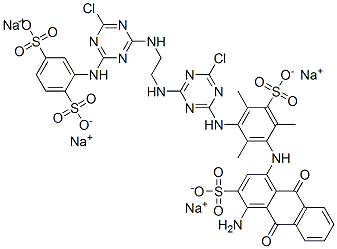 p-Benzenedisulfonic acid, 2-[[4-[[2-[[4-[3-[(4-amino-3-sulfo-1-anthraquinonyl)amino]-2,4,6-trimethyl-5-sulfoanilino]-6-chloro-s-triazin-2-yl]amino]ethyl]amino]-6-chloro-s-triazin-2-yl]amino]-, tetrasodium salt CAS#: 25505-87-7