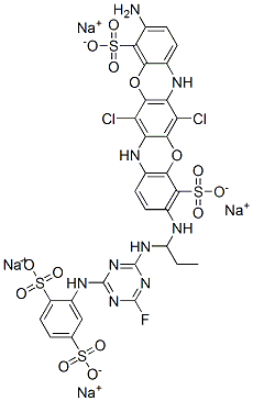 tetrasodium 10-amino-6,13-dichloro-3-(3-(4-(2,5-disulfonatoanilino)-6-fluoro-1,3,5-triazin-2-ylamino)prop-3-ylamino)-5,12-dioxa-7,14-diazapentacene-4,11-disulfonate CAS#: 109125-56-6