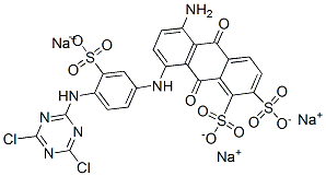 trisodium 5-amino-8-[[4-[(4,6-dichloro-1,3,5-triazin-2-yl)amino]-3-sulphonatophenyl]amino]-9,10-dihydro-9,10-dioxoanthracenedisulphonate CAS#: 14835-74-6