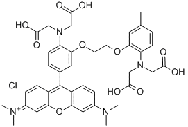 1-[2-AMINO-5-(3-DIMETHYLAMINO-6-DIMETHYL-AMMONIO-9-XANTHENYL)PHENOXY]-2-(2-AMINO-5-METHYLPHENOXY)-ETHANE-N,N,N',N'-TETRAACETIC ACID CHLORIDE CAS#: 132523-91-2