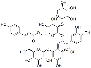 1-Benzopyrylium, 2-(3,4-dihydroxyphenyl)-5-(beta-D-glucopyranosyloxy)- 7-hydroxy-3-((6-O-((2E)-3-(4-hydroxyphenyl)-1-oxo-2-propenyl)-2-O-beta -D-xylopyranosyl-beta-D-glucopyranosyl)oxy)-, chloride CAS#: 139906-05-1