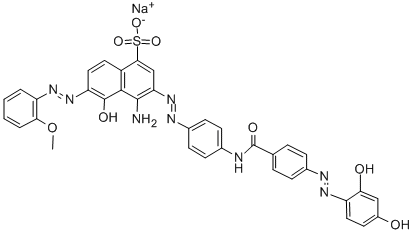 1-Naphthalenesulfonic acid, 4-amino-3-((4-((4-((2,4-dihydroxyphenyl)az o)benzoyl)amino)phenyl)azo)-5-hydroxy-6-((2-methoxyphenyl)azo)- CAS#: 116978-88-2