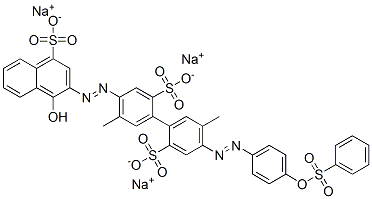 [1,1'-Biphenyl]-2,2'-disulfonic acid, 4-[(1-hydroxy-4-sulfo-2-naphthalenyl) azo]-5,5'-dimethyl-4'-[[4-[(phenylsulfonyl )oxy]phenyl]azo]-, trisodium salt CAS#: 159317-41-6
