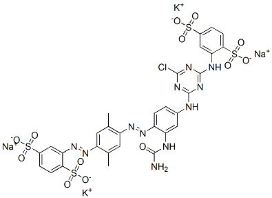 1,4-Benzenedisulfonic acid, 2-[[4-[[2-[(aminocarbonyl) amino]-4-[[4-chloro-6-[(2,5-disulfophenyl)amino] -1,3,5-triazin-2-yl]amino]phenyl]azo]-2,5-dimethylpheny l]azo]-, potassium sodium salt CAS#: 118578-13-5