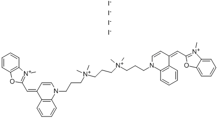 2-([1-(3-[[3-(DIMETHYL(3-[4-[(E)-(3-METHYL-1,3-BENZOXAZOL-3-IUM-2-YL)METHYLIDENE]-1(4H)-QUINOLINYL]PROPYL)AMMONIO)PROPYL](DIMETHYL)AMMONIO]PROPYL)-4(1H)-QUINOLINYLIDENE]METHYL)-3-METHYL-1,3-BENZOXAZOL-3-IUM TETRAIODIDE CAS#: 143413-85-8