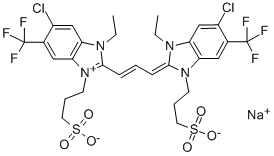 2-(3-(5-CHLORO-1-SULFO PROPYL-3-ETHYL-6-TRIFLUOROMETHYL-2-BENZIMIDAZOLINYLIDENE) PROPENYL)-5-CHLORO-3-ETHYL-1-SULFOPROPYL-6-TRIFLUOROMETHYL BENZIMIDAZOLIUM HYDROXIDE, INNER SALT, SODIUM SALT CAS#: 33628-07-8