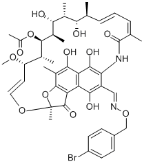 2,7-(Epoxypentadeca(1,11,13)trienimino)naphtho(2,1-b)furan-1,11(2H)-di one, 3-formyl-5,6,9,17,19,21-hexahydroxy-23-methoxy-2,4,12,16,18,20,22 -heptamethyl-, 21-acetate, O-(4-bromobenzyl)oxime CAS#: 38601-55-7