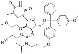 (2R,3R,4R,5R)-2-((BIS(4-METHOXYPHENYL)(PHENYL)METHOXY)METHYL)-4-(2-METHOXYETHOXY)-5-(5-METHYL-2,4-DIOXO-3,4-DIHYDROPYRIMIDIN-1(2H)-YL)TETRAHYDROFURAN-3-YL 2-CYANOETHYL DIISOPROPYLPHOSPHORAMIDITE CAS#: 163878-63-5