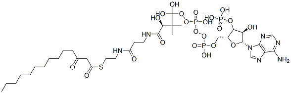 [(2R,3S,4R,5R)-5-(6-aminopurin-9-yl)-4-hydroxy-2-[[hydroxy-[hydroxy-[(3R)-3-hydroxy-2,2-dimethyl-3-[2-[2-(3-oxotetradecanoylsulfanyl)ethylcarbamoyl]ethylcarbamoyl]propoxy]phosphoryl]oxy-phosphoryl]oxymethyl]oxolan-3-yl]oxyphosphonic acid CAS#: 122364-86-7