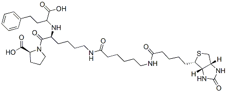 (2S)-1-[(2S)-2-[(1-carboxy-3-phenyl-propyl)amino]-6-[6-[5-[(1S,2S,5R)- 7-oxo-3-thia-6,8-diazabicyclo[3.3.0]oct-2-yl]pentanoylamino]hexanoylam ino]hexanoyl]pyrrolidine-2-carboxylic acid CAS#: 130007-47-5