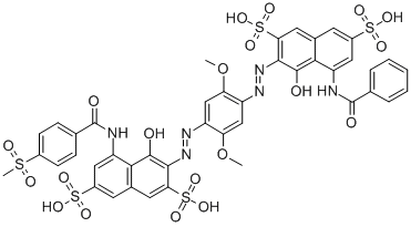 3-[[4-[[8-(benzoylamino)-1-hydroxy-3,6-disulpho-2-naphthyl]azo]-2,5-dimethoxyphenyl]azo]-4-hydroxy-5-[[4-(methylsulphonyl)benzoyl]amino]naphthalene-2,7-disulphonic acid CAS#: 31675-93-1