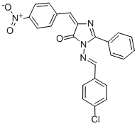 4H-Imidazol-4-one, 3,5-dihydro-3-(((4-chlorophenyl)methylene)amino)-5- ((4-nitrophenyl)methylene)-2-phenyl- CAS#: 126245-04-3