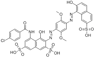 5-[(4-chlorobenzoyl)amino]-4-hydroxy-3-[[4-[(2-hydroxy-7-sulpho-1-naphthyl)azo]-2,5-dimethoxyphenyl]azo]naphthalene-2,7-disulphonic acid CAS#: 31825-07-7