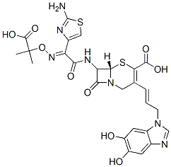7-(2-(2-aminothiazol-4-yl)-2- (1-carboxy-1-methylethoxyimino)acetamido)-3-(3-(5,6-dihydroxybenzimidazol-1-yl)propen-1-yl)-3-cephem-4-carboxylic acid CAS#: 141777-20-0