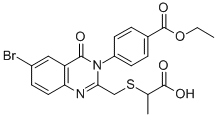 Benzoic acid, 4-(6-bromo-2-(((1-carboxyethyl)thio)methyl)-4-oxo-3(4H)- quinazolinyl)-, 1-ethyl ester CAS#: 155104-15-7