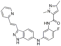 N-[2-Fluoro-5-[[3-[(1E)-2-(2-pyridinyl)ethenyl]-1H-indazol-6-yl]amino]phenyl]-1,3-dimethyl-1H-pyrazole-5-carboxamide CAS#: 319460-94-1