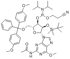 N-Acetyl-5'-O-(4,4-dimethoxytrityl)-2'-O-[(tert-butyl)dimethylsilyl]-6'-O-methylguanosine-3'-(2-cyanoethyl-N,N-diisopropyl)phosphoramidite CAS#: 153248-58-9