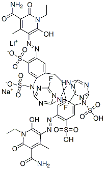 1,3-bis{6-fluoro-4-[1,5-disulfo-4-(3-aminocarbonyl-1-ethyl-6-hydroxy-4-methyl-pyrid-2-on-5-ylazo)-phenyl-2-ylamino]-1,3,5-triazin-2-ylamino}propane lithium-, sodium salt CAS#: 149850-29-3