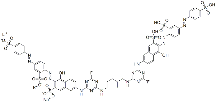 2-Naphthalenesulfonic acid, 7,7-(2-methyl-1,5-pentanediyl)bisimino(6-fluoro-1,3,5-triazine-4,2-diyl)iminobis4-hydroxy-3-2-sulfo-4-(4-sulfophenyl)azophenylazo-, lithium potassium sodium salt CAS#: 149850-34-0