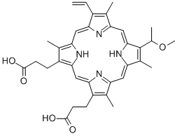 21H,23H-Porphine-2,18-dipropanoic acid, 7-ethenyl-12-(1-methoxyethyl)-3,8,13,17-tetramethyl- CAS#: 327050-53-3