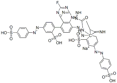 Benzenesulfonic acid, 2,2-(1-methyl-1,2-ethanediyl)bisimino(6-fluoro-1,3,5-triazine-4,2-diyl)imino2-(aminocarbonyl)amino-4,1-phenyleneazobis5-(4-sulfophenyl)azo-, sodium salt CAS#: 149850-31-7