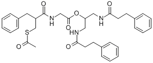 Glycine, N-(2-((acetylthio)methyl)-1-oxo-3-phenylpropyl)-, 2-((1-oxo-3 -phenylpropyl)amino)-1-(((1-oxo-3-phenylpropyl)amino)methyl)ethyl este r, (+-)- CAS#: 147879-85-4