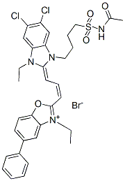 2-[3-[1-[4-[(acetamido)sulphonyl]butyl]-5,6-dichloro-3-ethyl-1,3-dihydro-2H-benzimidazol-2-ylidene]prop-1-enyl]-3-ethyl-5-phenylbenzoxazolium bromide CAS#: 53014-11-2