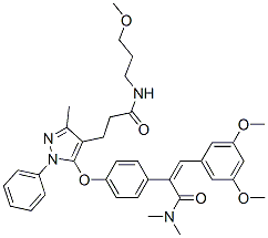 3-[5-[4-[2-(3,5-dimethoxyphenyl)-1-(dimethylcarbamoyl)ethenyl]phenoxy] -3-methyl-1-phenyl-pyrazol-4-yl]-N-(3-methoxypropyl)propanamide CAS#: 5913-71-3