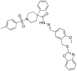 4-Piperidinecarboxylicacid,1-[(4-methylphenyl)sulfonyl]-4-phenyl-,[[3-[(2-benzoxazolylthio)methyl]-4-methoxyphenyl]methylene]hydrazide(9CI) CAS#: 597534-20-8