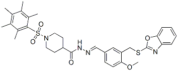 4-Piperidinecarboxylicacid,1-[(pentamethylphenyl)sulfonyl]-,[[3-[(2-benzoxazolylthio)methyl]-4-methoxyphenyl]methylene]hydrazide(9CI) CAS#: 596089-65-5